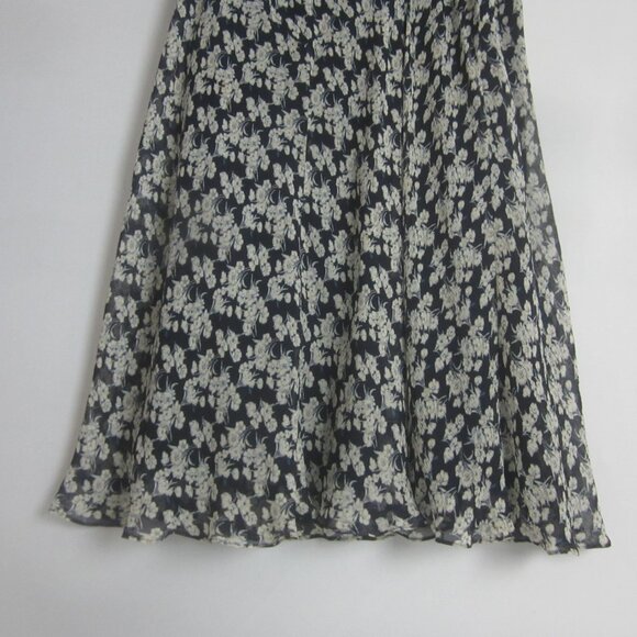 Ralph Lauren Womens Plus 2X Navy Blue Ivory Floral 100% Silk Midi Skirt Cottage - Picture 2 of 8